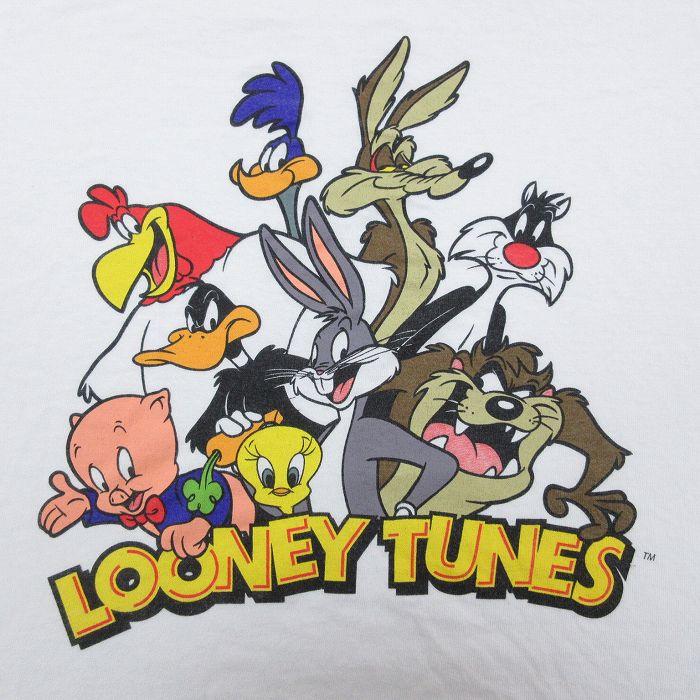 L/古着 半袖 Tシャツ メンズ ルーニーテューンズ LOONEY TUNES トゥイーティー ワイリーコヨーテ コットン クルーネック 白 ホワイト 24apr｜furugiyarushout｜02