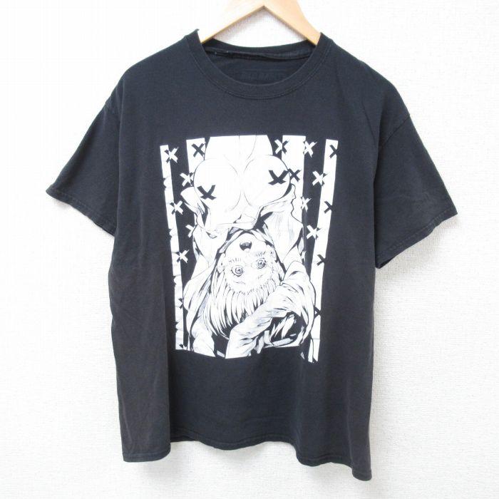 L/古着 半袖 Tシャツ メンズ 女性 エロプリント クルーネック 黒 