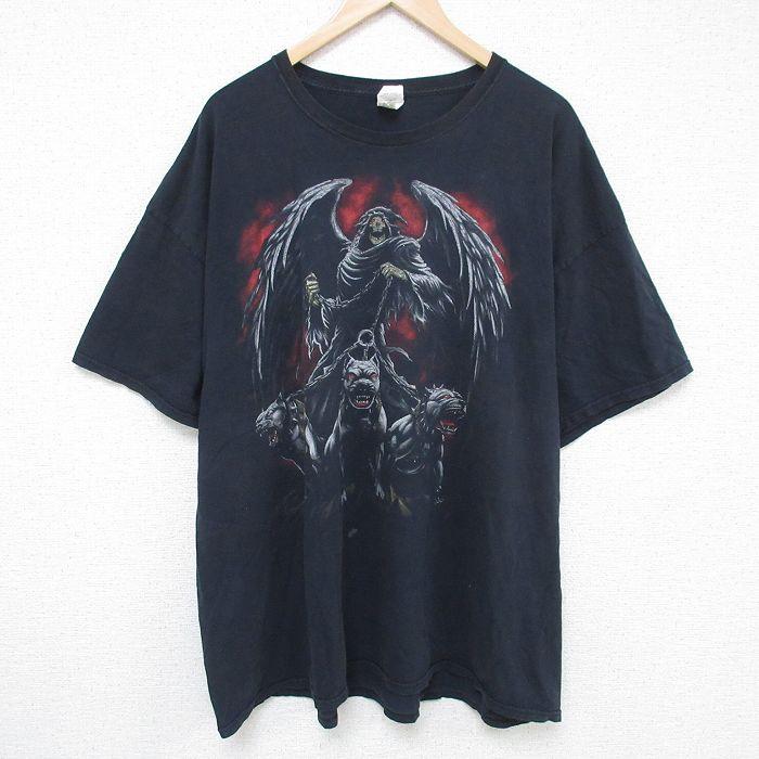 XL/古着 半袖 Tシャツ メンズ 死神 犬 大きいサイズ コットン クルー 