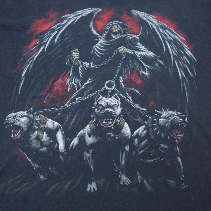 XL/古着 半袖 Tシャツ メンズ 死神 犬 大きいサイズ コットン クルー 