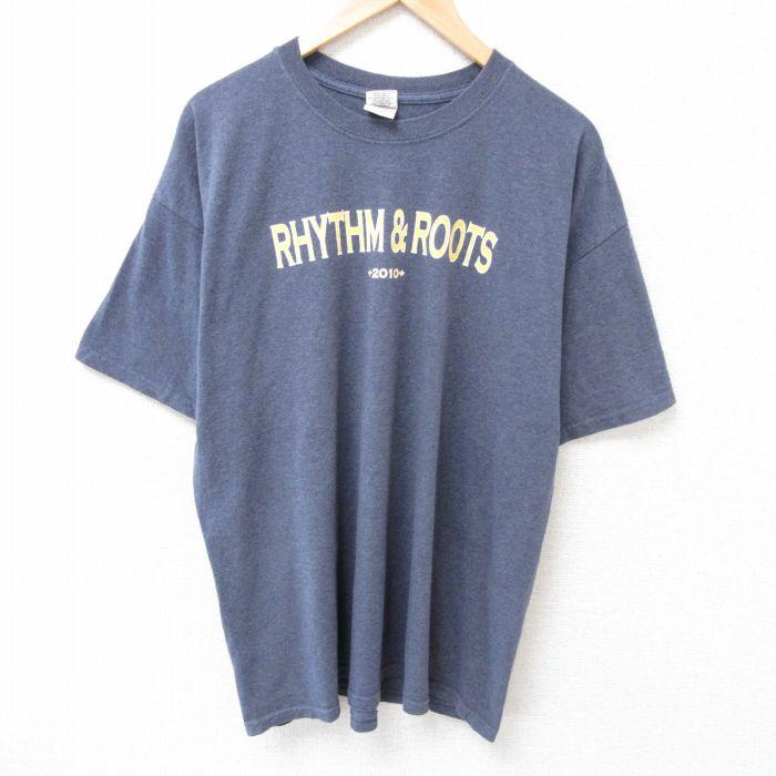 XL/古着 半袖 Tシャツ メンズ リズム クルーネック 濃グレー 霜降り 