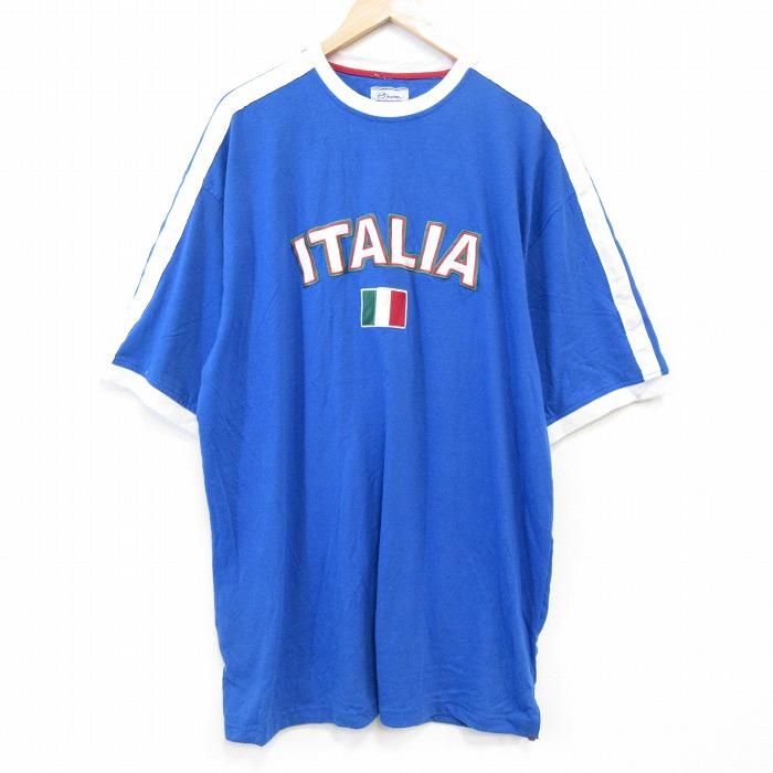 XL/古着 半袖 Tシャツ メンズ イタリア 刺繍 大きいサイズ ロング丈