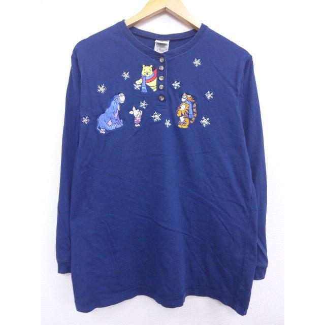 L 古着 長袖 Tシャツ ディズニー Disney くまのプーさん ティガー イーヨー 刺繍 紺 18dec06 中古 メンズ Tsb 古着屋rushout 通販 Yahoo ショッピング