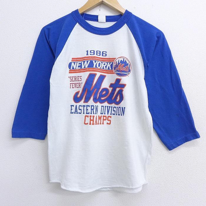 S/古着 7分袖 ビンテージ Tシャツ 80s MLB ニューヨークメッツ クルーネック ラグラン 青 ブルー メジャーリーグ ベースボール 野球  20jun12 中古 メンズ 7分丈 :tsb20045311:古着屋RUSHOUT - 通販 - Yahoo!ショッピング