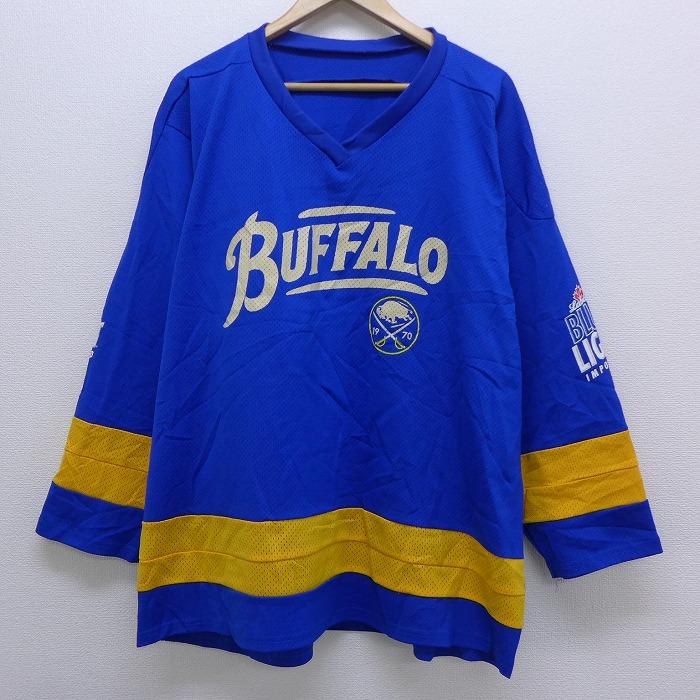 Xl 古着 長袖 ビンテージ Tシャツ アイスホッケー ジャージ 90s Nhl バッファローセイバーズ 大きいサイズ Vネック ユニフォーム 青 ブルー jun18 中古 メンズ Tsb0503 古着屋rushout 通販 Yahoo ショッピング