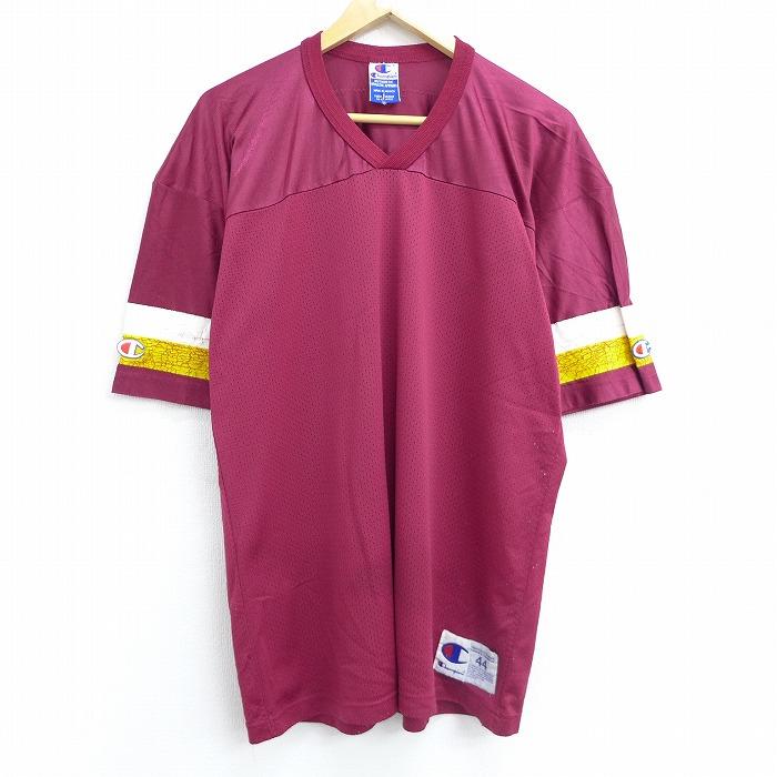 L 古着 半袖 フットボール Tシャツ 90s チャンピオン Champion 無地 メッシュ地 Vネック エンジ jul07 中古 メンズ Tsb 古着屋rushout 通販 Yahoo ショッピング