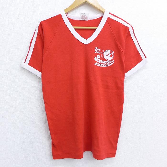 M/古着 半袖 ビンテージ Tシャツ 80s ボウリング ラグラン クルー 