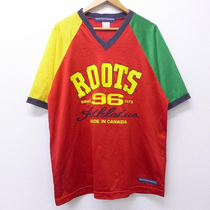 Xl 古着 半袖 Tシャツ ルーツ カナダ 大きいサイズ ラグラン Vネック マルチカラー 赤他 レッド aug07 中古 メンズ Tsb 古着屋rushout 通販 Yahoo ショッピング