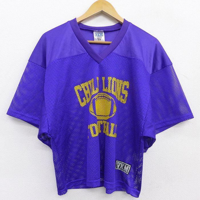 L/古着 半袖 フットボール Tシャツ メンズ CHILI LIONS Vネック 紫 