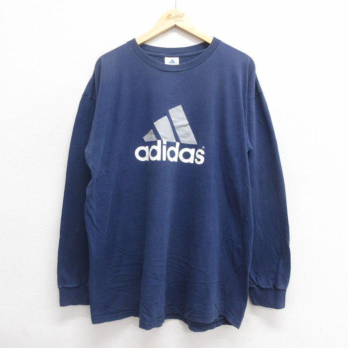 90sヴィンテージold adidas アディダスTシャツ M XL相当ネイビー 90's USA製 アディダス ロゴ ロンT ネイビー [adidas] ロングT