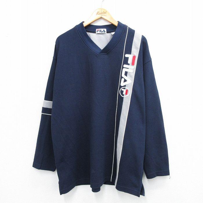 FILA ネイビー 長袖 Tシャツ(XL) FILA（フィラ） XL/古着 長袖 ビンテージ Tシャツ メンズ 00s