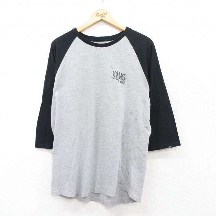 L/古着 バンズ VANS 7分袖 Tシャツ メンズ スケルトン ラグラン 
