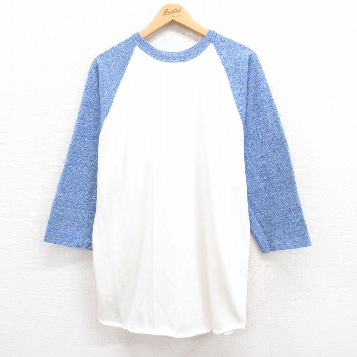XL/古着 7分袖 ビンテージ Tシャツ メンズ 80s 無地 ツートンカラー 