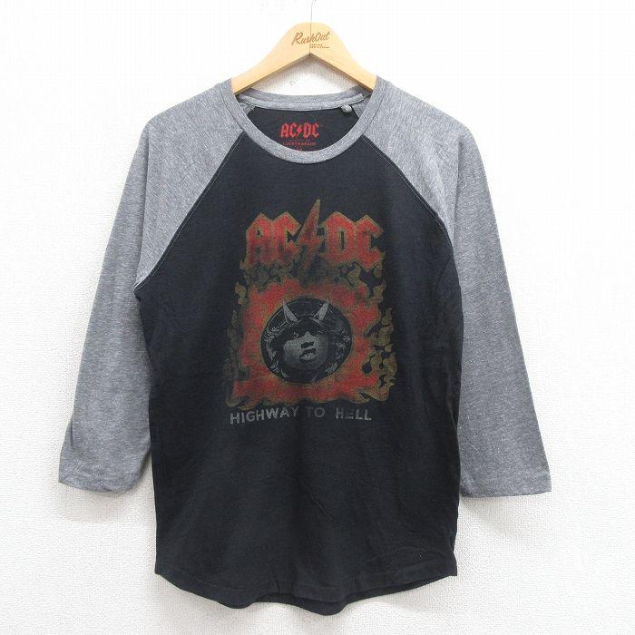 M/古着 ラッキーブランド 7分袖 ロック バンド Tシャツ メンズ AC/DC