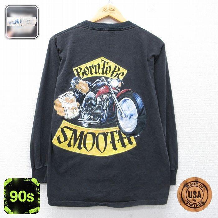 L/古着 長袖 ビンテージ Tシャツ メンズ 90年代 90s キャメル タバコ