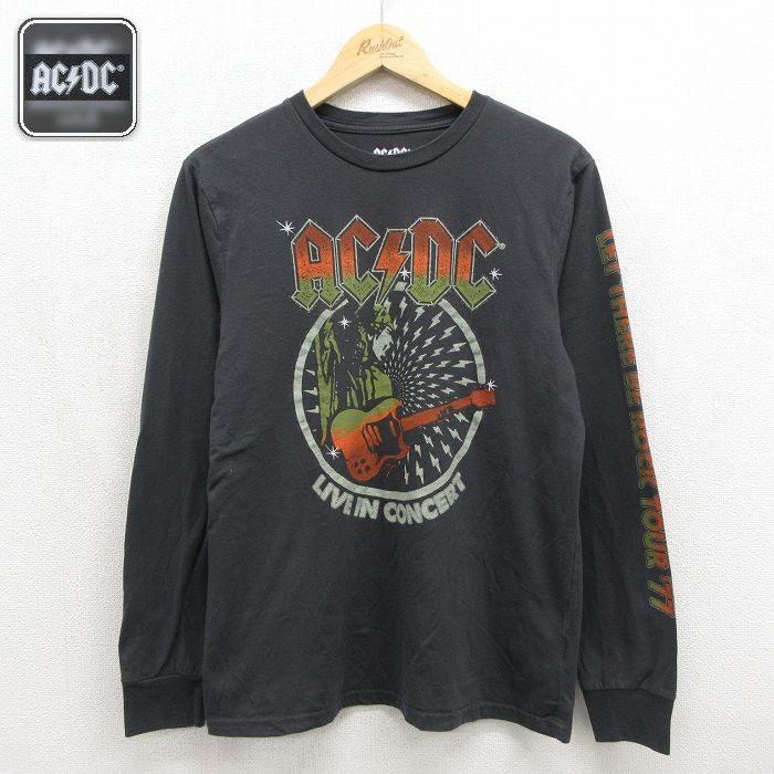 【美品/希少】AC/DC 古着 バンドT ツアーT ビンテージ 川上洋平氏着用 M/古着 長袖 ロック バンド Tシャツ メンズ AC/DC クルーネック グレー