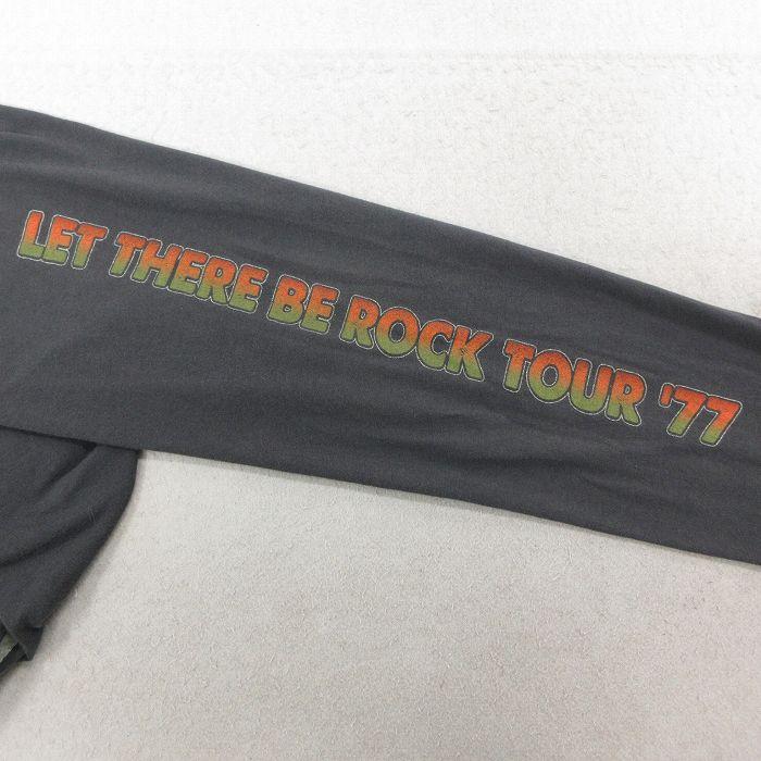 M/古着 長袖 ロック バンド Tシャツ メンズ AC/DC クルーネック グレー