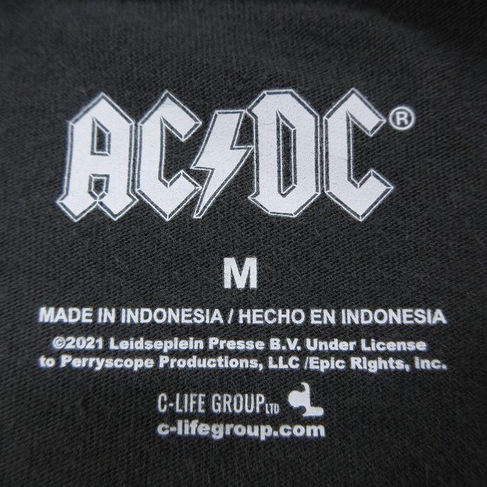 M/古着 長袖 ロック バンド Tシャツ メンズ AC/DC クルーネック グレー