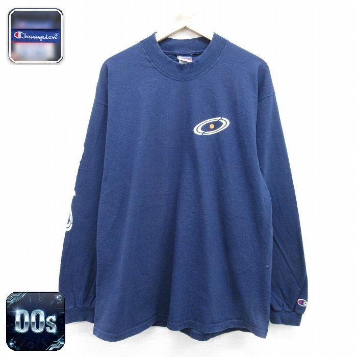 ビンテージ USA製Champion ネイビー無地Tシャツ XLサイズ美品 Champion（チャンピオン） XL/古着 長袖 ビンテージ Tシャツ メンズ 00