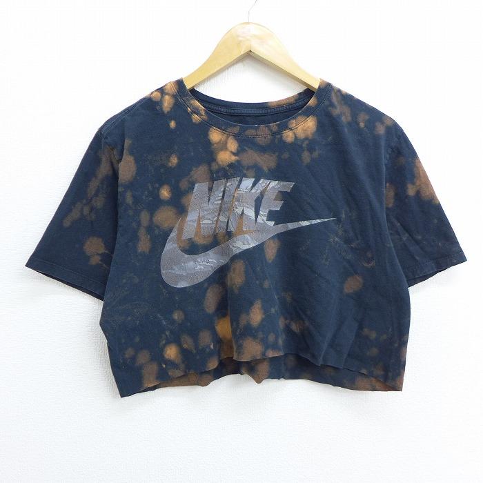 L 古着 半袖 ブランド Tシャツ ナイキ Nike ビッグロゴ ショート丈 クルーネック 黒他 ブラック ブリーチ加工 jul15 中古 メンズ Tsbd 古着屋rushout 通販 Yahoo ショッピング