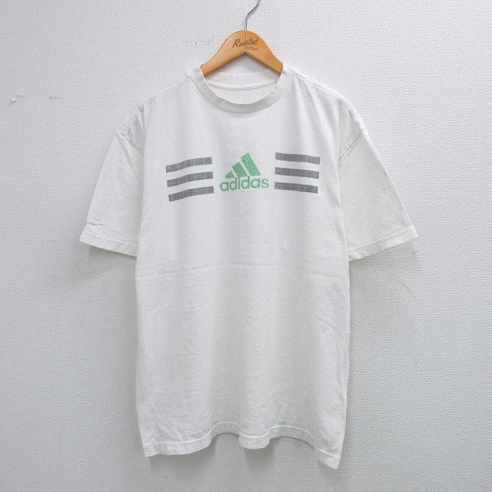 8SM1 adidas Tシャツ 半袖 S 白 ストライプ柄 ロゴ刺繍 古着 【公式通販】
