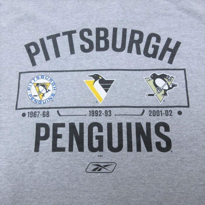 XL/古着 リーボック REEBOK 半袖 ブランド Tシャツ メンズ NHL ピッツバーグペンギンズ 大きいサイズ クルーネック グレー リンガー 霜｜furugiyarushout｜02