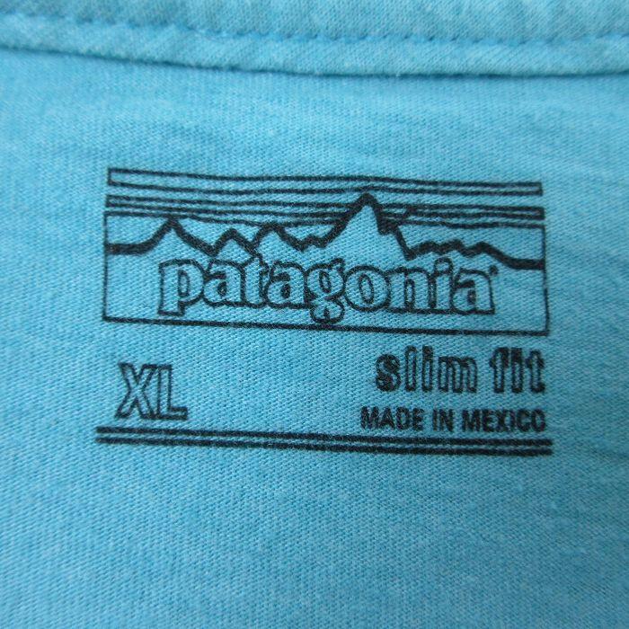 XL/古着 パタゴニア patagonia 半袖 ブランド Tシャツ メンズ ビッグロゴ クルーネック 水色 24apr15 中古｜furugiyarushout｜03