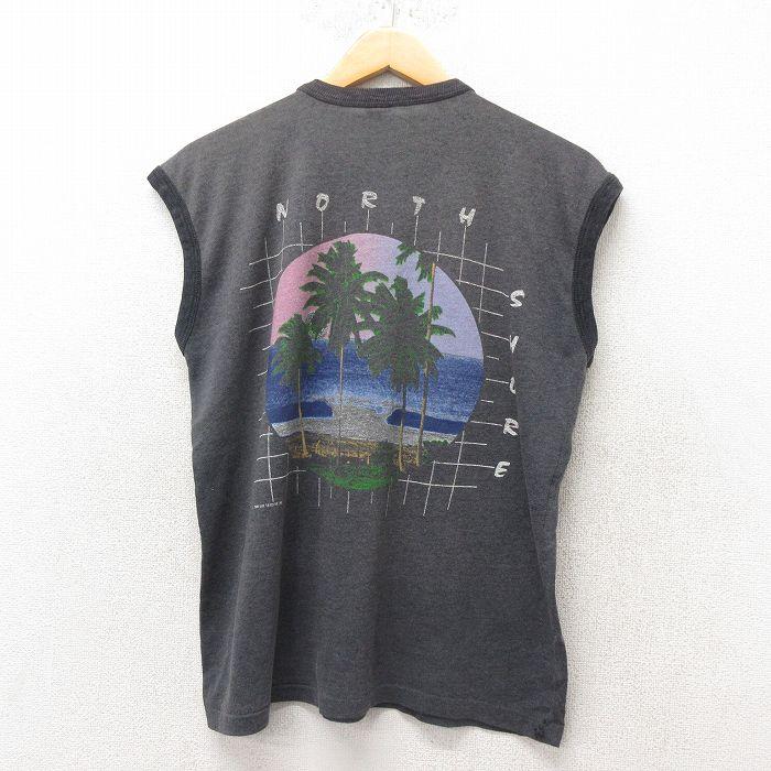 M/古着 ビンテージ ノースリーブ Tシャツ メンズ 80s ヤシの木 クルー 