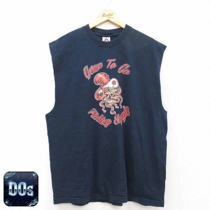 XL/古着 ノースリーブ ビンテージ Tシャツ メンズ 00s スカル タコ