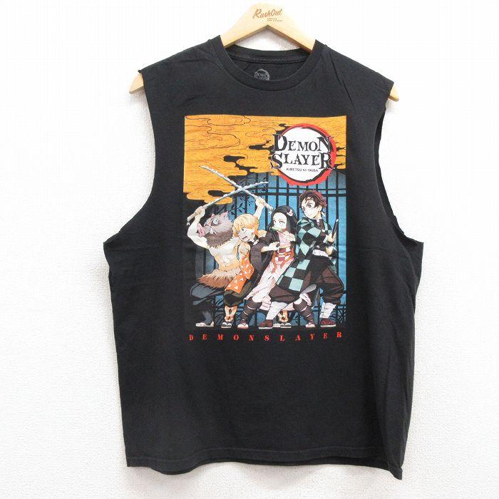 L/古着 ノースリーブ Tシャツ メンズ アニメ 鬼滅の刃 竈門炭治郎
