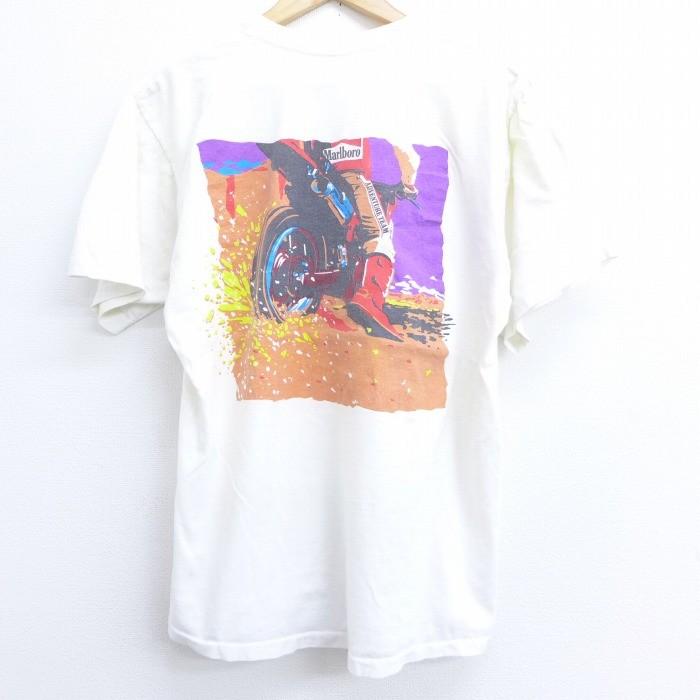 L 古着 半袖 ビンテージ Tシャツ 90s マルボロ モトクロスバイク 胸ポケット付き コットン クルーネック 白 ホワイト Spe may14 中古 メンズ Tsv 古着屋rushout 通販 Yahoo ショッピング