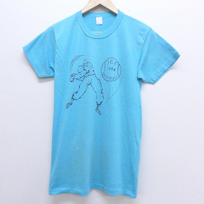 S 古着 半袖 ビンテージ Tシャツ 80s ソフトボール クルーネック 水色 jun11 中古 メンズ Tsv 古着屋rushout 通販 Yahoo ショッピング