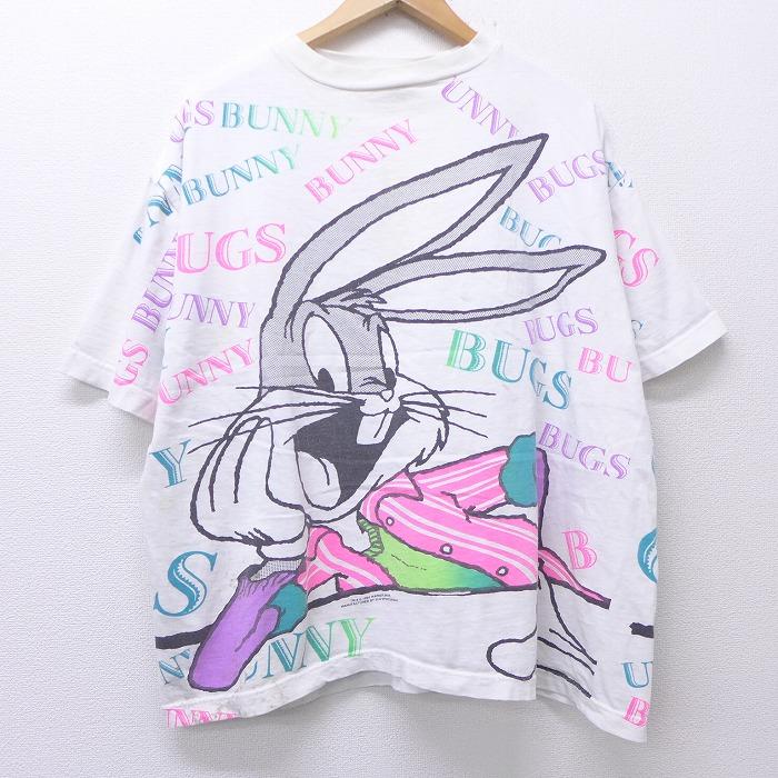 XL/古着 半袖 ビンテージ Tシャツ 90s ルーニーテューンズ LOONEY TUNES バッグスバニー 全面プリント 大きいサイズ