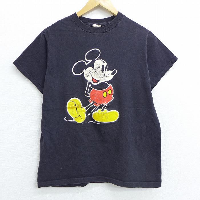 M 古着 半袖 ビンテージ Tシャツ 80s ディズニー Disney ミッキー Mickey Mouse コットン クルーネック 黒 ブラック aug04 中古 メンズ Tsv0645 古着屋rushout 通販 Yahoo ショッピング