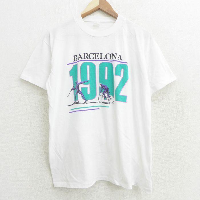 L 古着 半袖 ビンテージ Tシャツ メンズ 90s バルセロナオリンピック クルーネック 白 ホワイト 21jul09 中古 Tsv 古着屋rushout 通販 Yahoo ショッピング