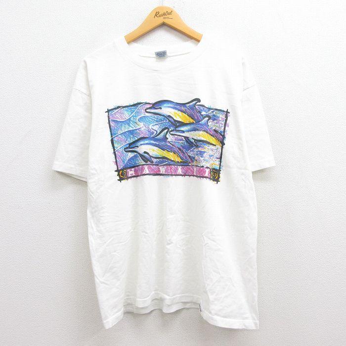 XL/古着 半袖 ビンテージ Tシャツ メンズ 90s イルカ コットン クルー
