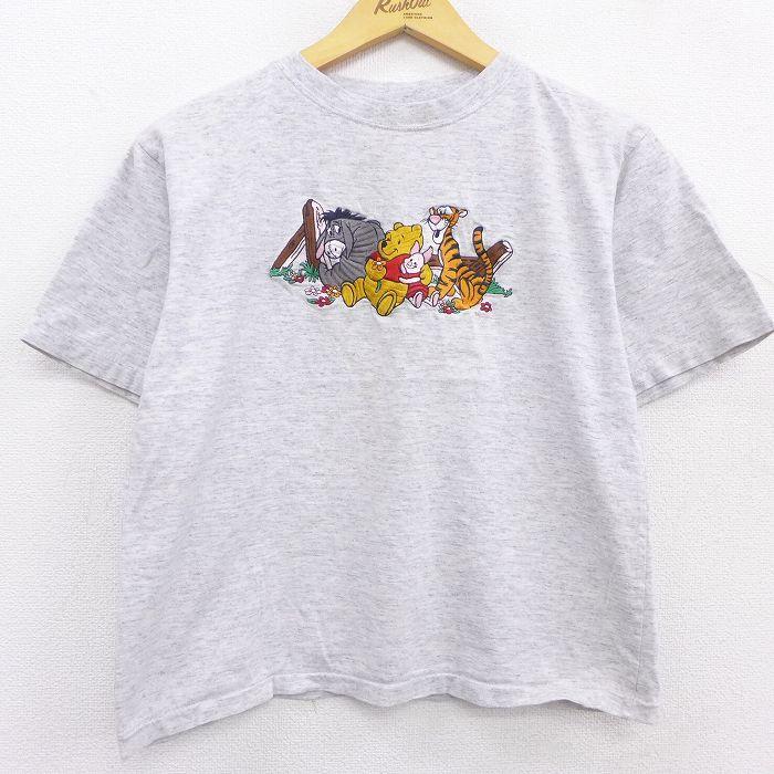 M 古着 半袖 ビンテージ Tシャツ メンズ 90s ディズニー Disney くまのプーさん ティガー 刺繍 ショート丈 コットン クルーネック 薄グレー Tsv 古着屋rushout 通販 Yahoo ショッピング