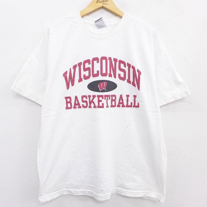 XL/古着 半袖 ビンテージ Tシャツ メンズ 00s WISCONSIN バスケットボール コットン クルーネック 白 ホワイト