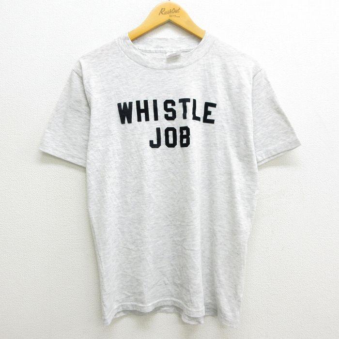 L/古着 半袖 ビンテージ Tシャツ メンズ 80s WHISTLE JOB クルーネック 薄グレー 霜降り 22jun24 中古 7OF