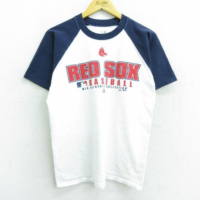 M 古着 マジェスティック 半袖 ビンテージ Tシャツ メンズ 00s Mlb ボストンレッドソックス ラグラン クルーネック