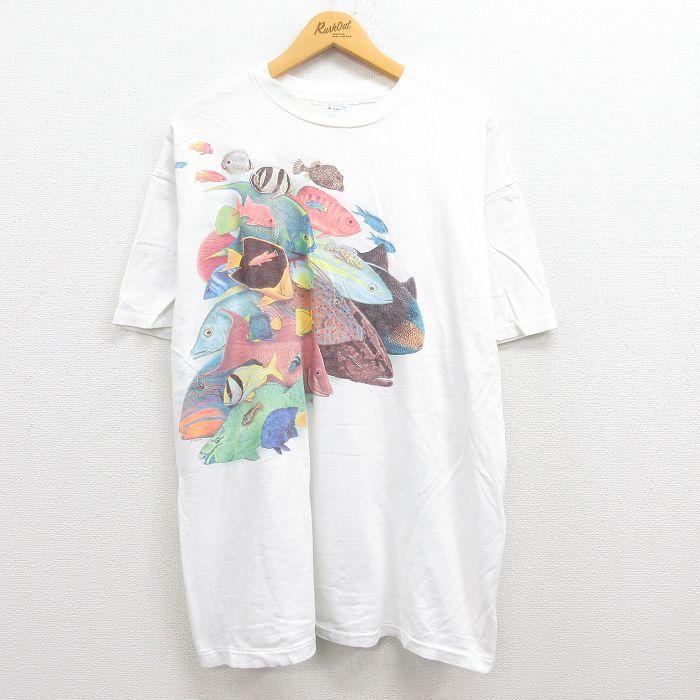 XL/古着 ヘインズ 半袖 ビンテージ Tシャツ メンズ 90s 魚 コットン