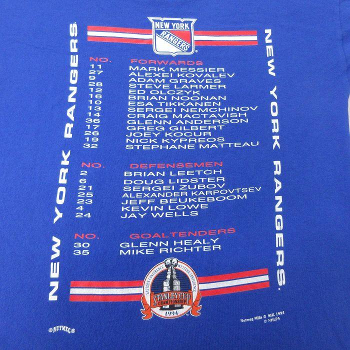 L/古着 半袖 ビンテージ Tシャツ メンズ 90s NHL ニューヨークレンジャーズ コットン クルーネック 青 ブルー アイスホッケー 23mar03｜furugiyarushout｜04