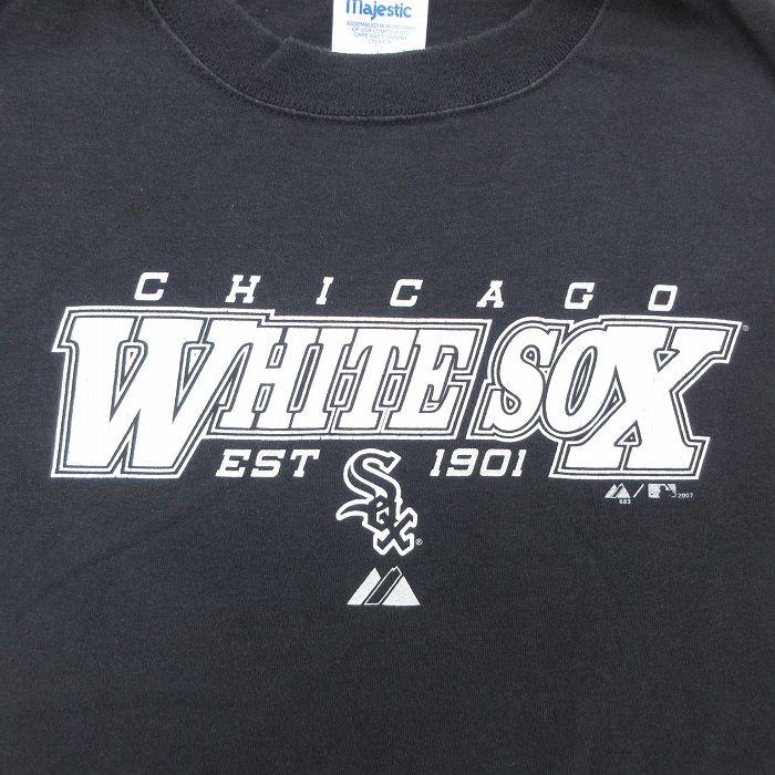XL/古着 マジェスティック 半袖 ビンテージ Tシャツ メンズ 00s MLB シカゴホワイトソックス コットン クルーネック 黒 ブラック メジ｜furugiyarushout｜02