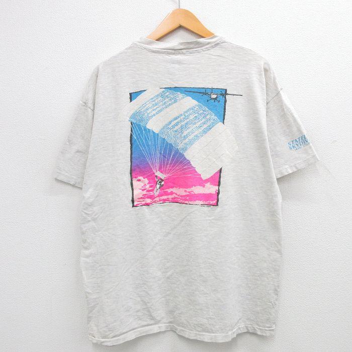 XL/古着 ヘインズ 半袖 ビンテージ Tシャツ メンズ 90s SERIOUS AIR 大きいサイズ クルーネック 薄グレー 霜降り spe 24may14 中古｜furugiyarushout｜02