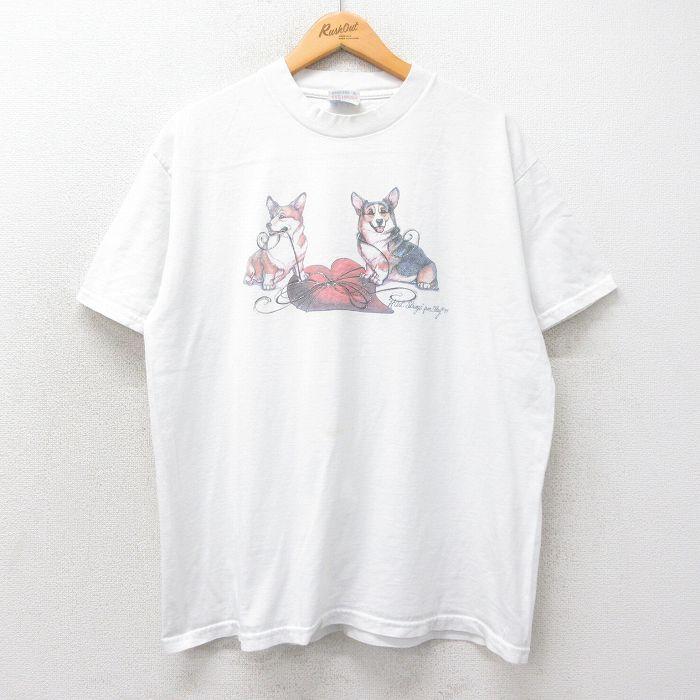 Hanes L/古着 ヘインズ 半袖 ビンテージ Tシャツ メンズ 90s 犬 ラメ 