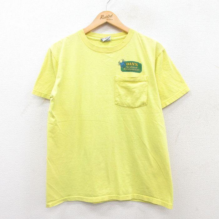 L/古着 半袖 ビンテージ Tシャツ メンズ 90s カニ 胸ポケット付き
