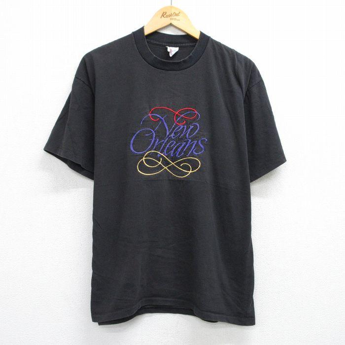 ヴィンテージ古着 グラフィック刺繍 Tシャツ 半袖 XL/古着 半袖 ビンテージ Tシャツ メンズ 80s ニューオーリンズ 刺繍