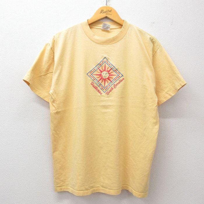 L/古着 半袖 ビンテージ Tシャツ メンズ 90s 太陽 刺繍 コットン