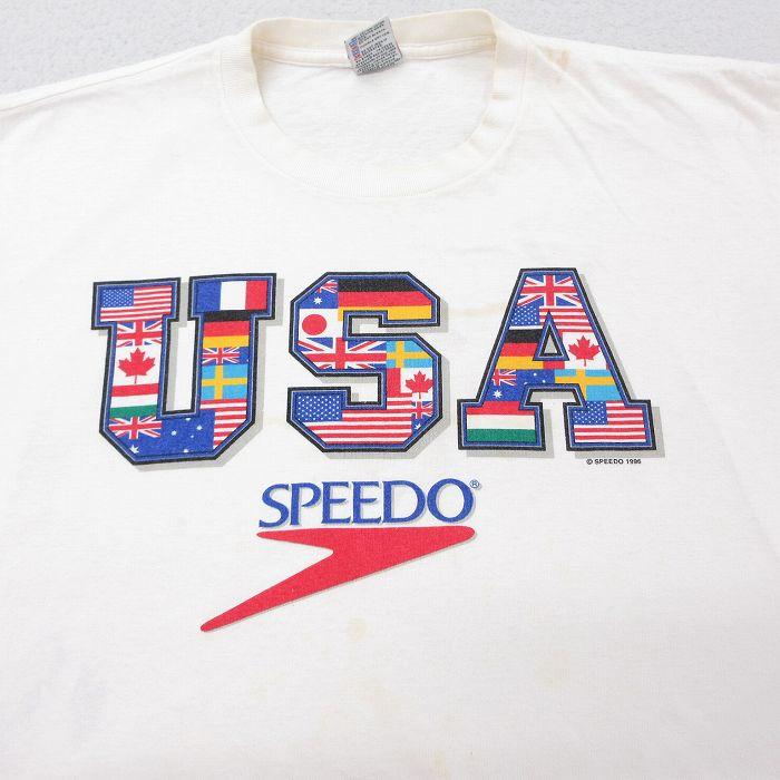 90s~00s  ロゴ刺繍 ツヤあり生地 大きめ 古着 アップウェア speedo（スピード） L/古着 半袖 ビンテージ Tシャツ メンズ 90s USA