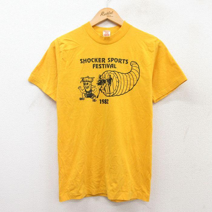 S/古着 半袖 ビンテージ Tシャツ メンズ 80s マラソン クルーネック 黄